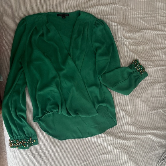 Boston Proper green chiffon blouse - Picture 1 of 4